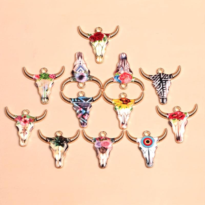 12pcs Bull Head Enamel Charms Pendants for DIY Jewelry Making