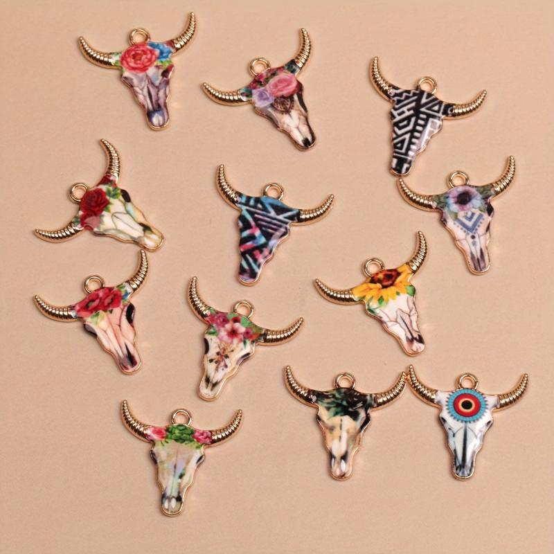 12pcs Bull Head Enamel Charms Pendants for DIY Jewelry Making