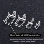 10x14mm Square Pendant Setting S925 Silver DIY Jewelry Findings