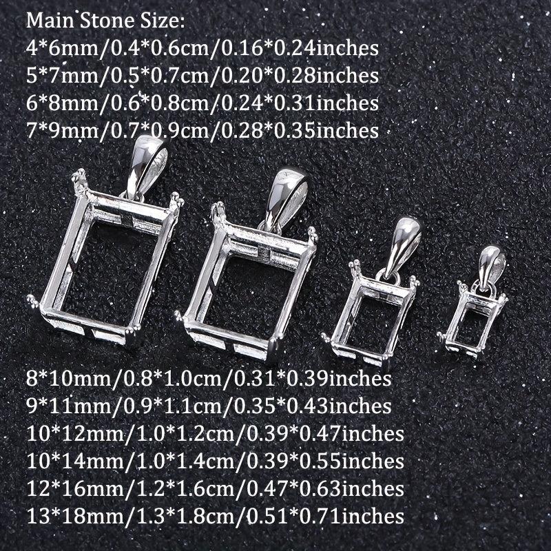 10x14mm Square Pendant Setting S925 Silver DIY Jewelry Findings