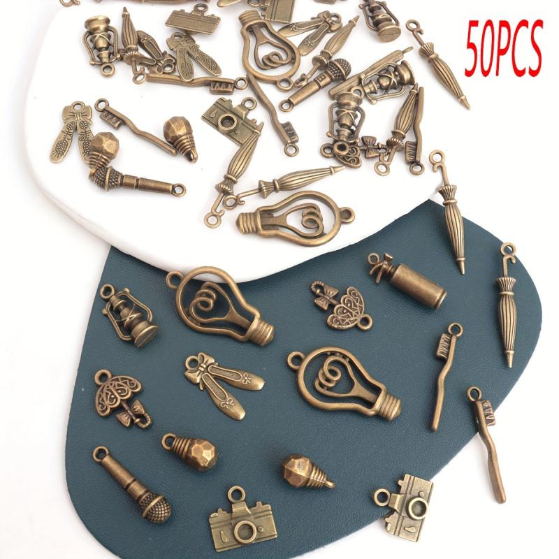 50pcs Vintage Charm Pendant Set for DIY Craft Necklace Bracelet Earring