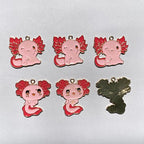 12pcs Hexagon Dragon Enamel Charms for DIY Jewelry - Pink & Red Fish Pendants