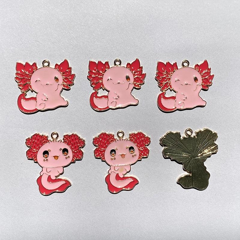 12pcs Hexagon Dragon Enamel Charms for DIY Jewelry - Pink & Red Fish Pendants
