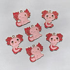 12pcs Hexagon Dragon Enamel Charms for DIY Jewelry - Pink & Red Fish Pendants