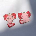 12pcs Hexagon Dragon Enamel Charms for DIY Jewelry - Pink & Red Fish Pendants