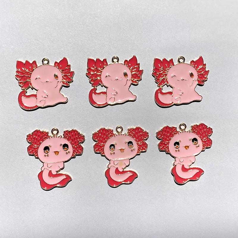 12pcs Hexagon Dragon Enamel Charms for DIY Jewelry - Pink & Red Fish Pendants
