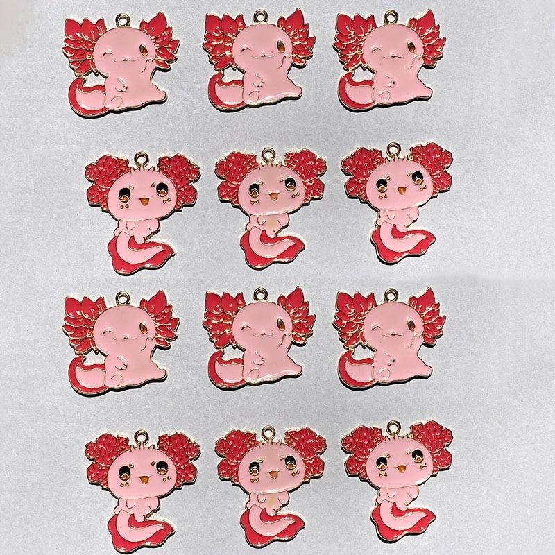 12pcs Hexagon Dragon Enamel Charms for DIY Jewelry - Pink & Red Fish Pendants