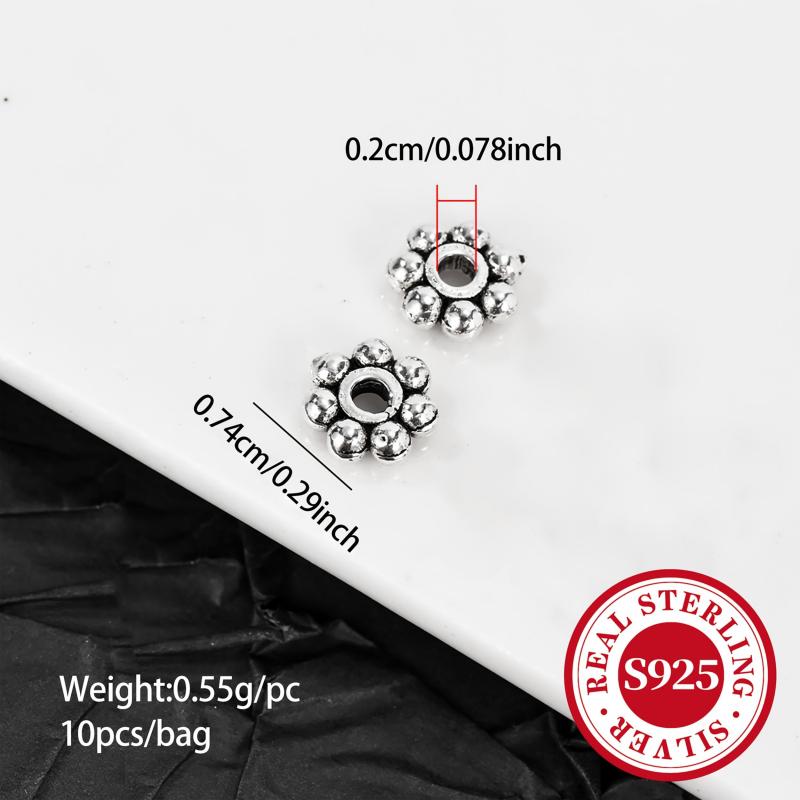 10pcs S925 Silver Floral Beads for DIY Jewelry Making