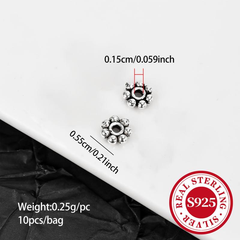 10pcs S925 Silver Floral Beads for DIY Jewelry Making