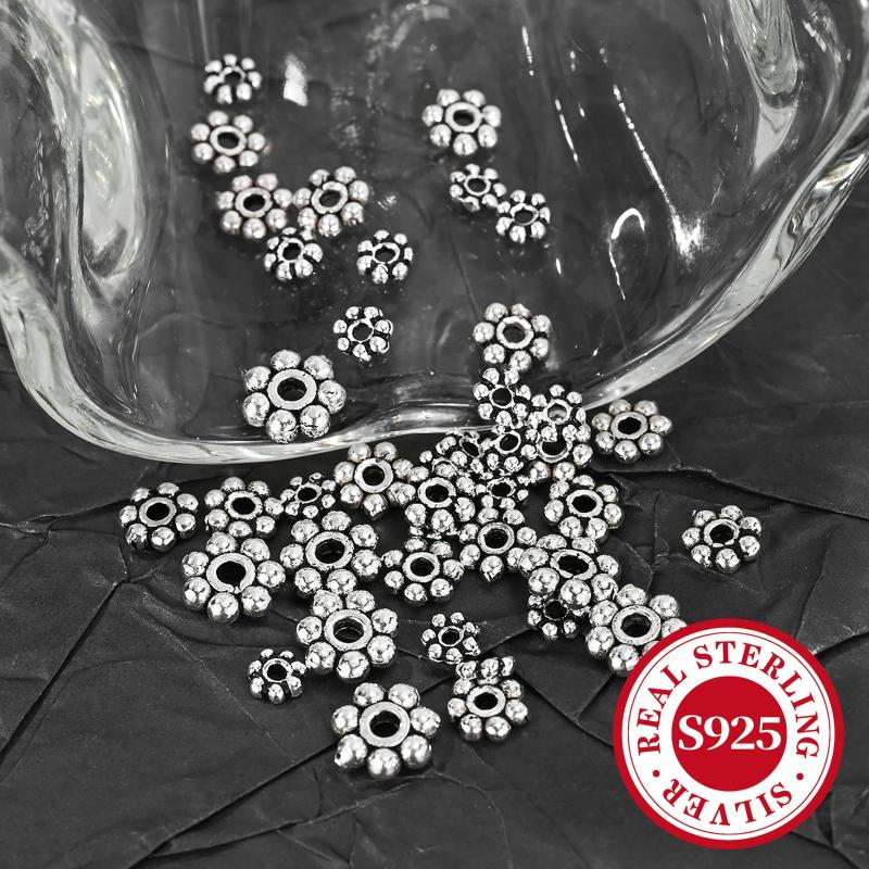 10pcs S925 Silver Floral Beads for DIY Jewelry Making