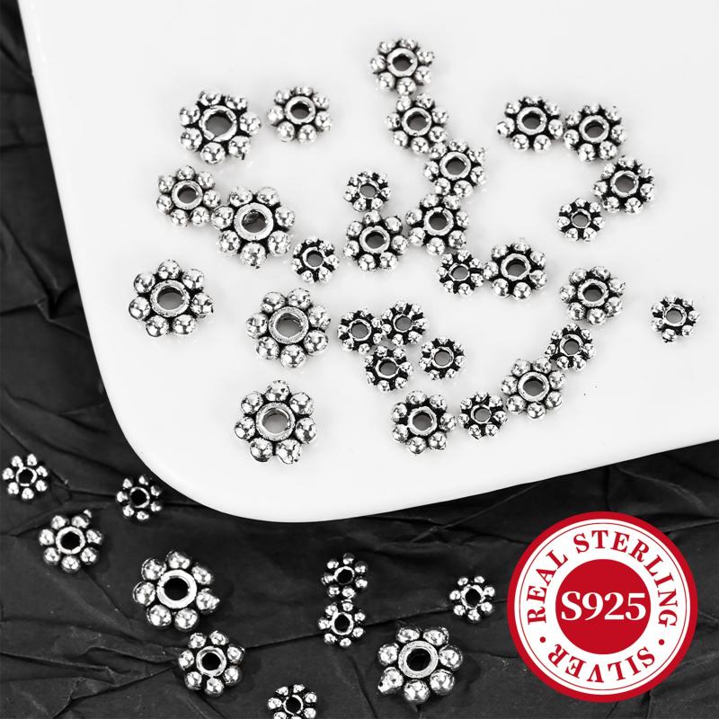 10pcs S925 Silver Floral Beads for DIY Jewelry Making