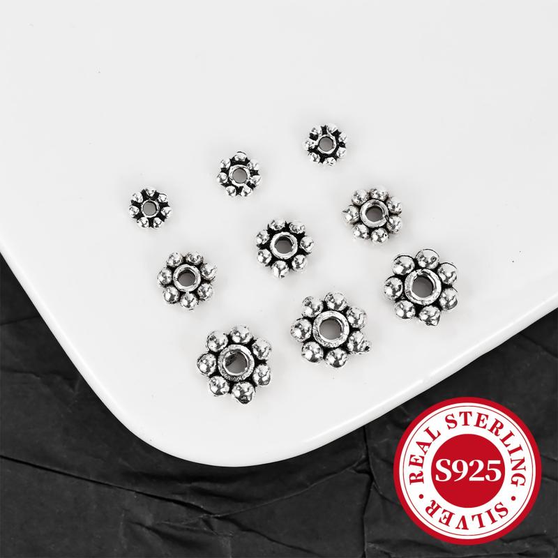 10pcs S925 Silver Floral Beads for DIY Jewelry Making