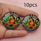 10pcs Wake N Bake Acrylic Pendants Cartoon Woman Marijuana Leaf DIY Charms