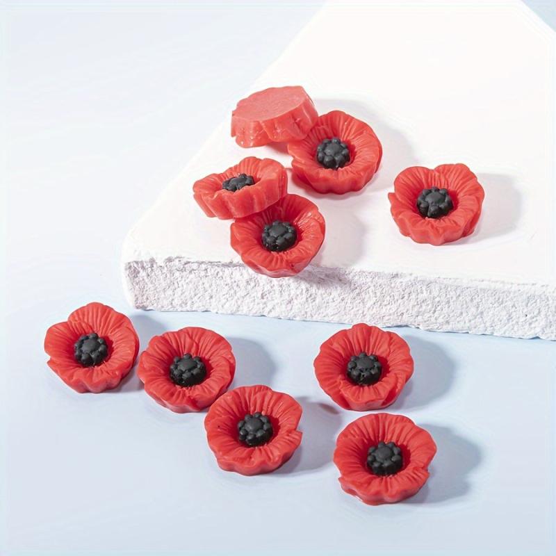10pcs Red Flower Resin Charms for DIY Jewelry Making