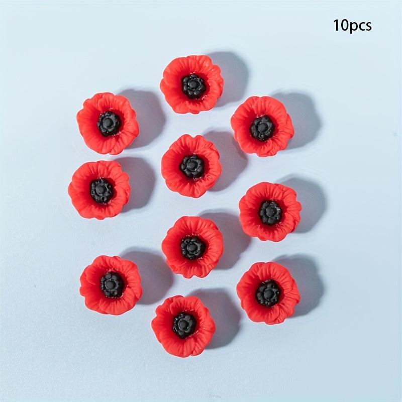 10pcs Red Flower Resin Charms for DIY Jewelry Making