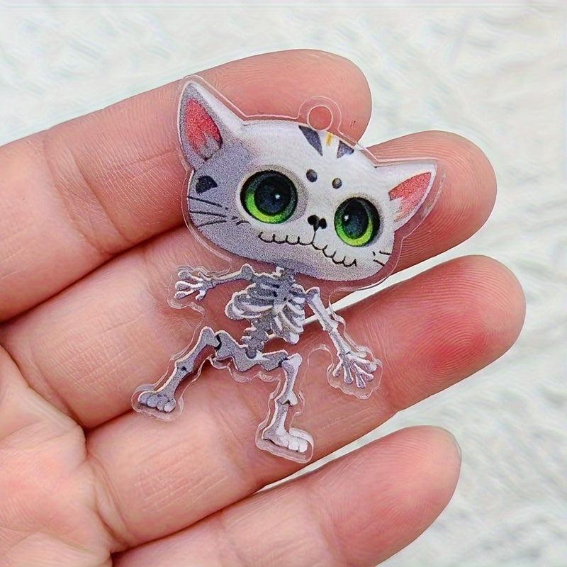 10pcs Skeletal Cat Charms for DIY Jewelry Making Halloween Gothic Decor