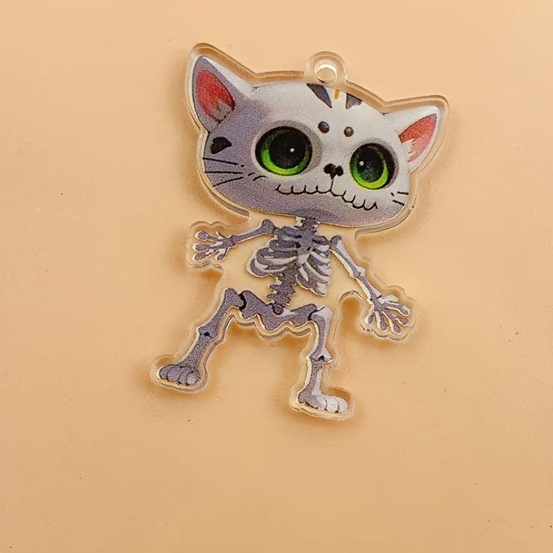 10pcs Skeletal Cat Charms for DIY Jewelry Making Halloween Gothic Decor
