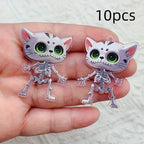 10pcs Skeletal Cat Charms for DIY Jewelry Making Halloween Gothic Decor