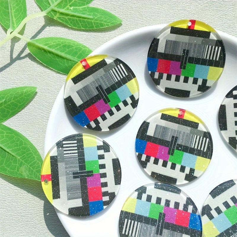 10pcs Vintage TV Test Pattern Acrylic Pendants for DIY Earrings and Necklace