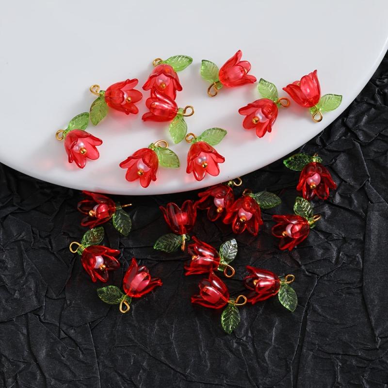10 Pieces 3D Transparent Lily Flower Charms Set DIY Jewelry Making Pendant