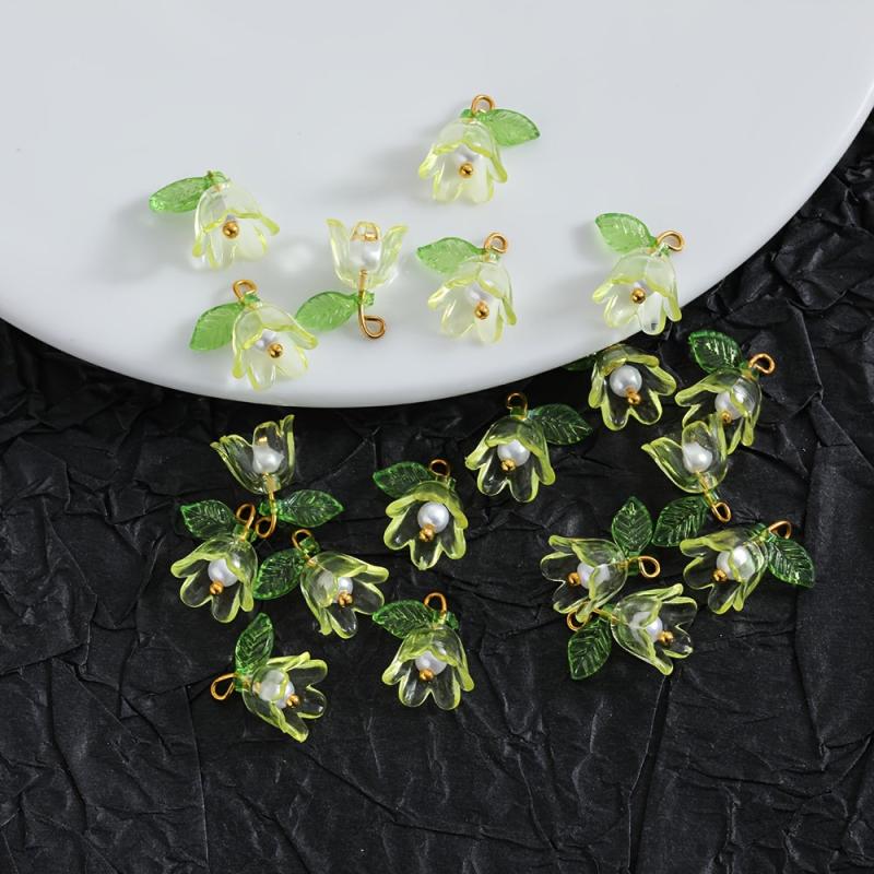 10 Pieces 3D Transparent Lily Flower Charms Set DIY Jewelry Making Pendant