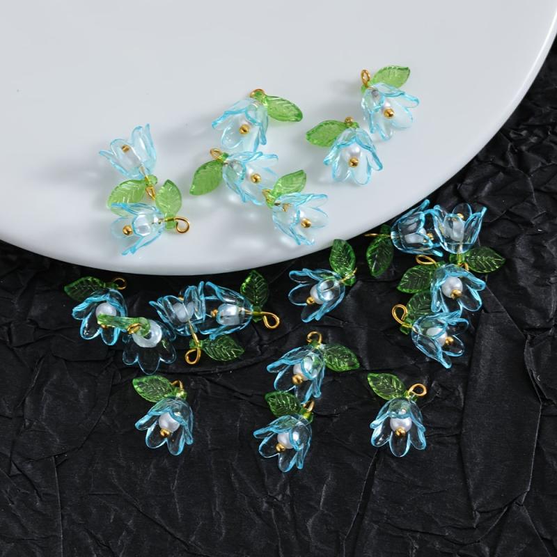 10 Pieces 3D Transparent Lily Flower Charms Set DIY Jewelry Making Pendant