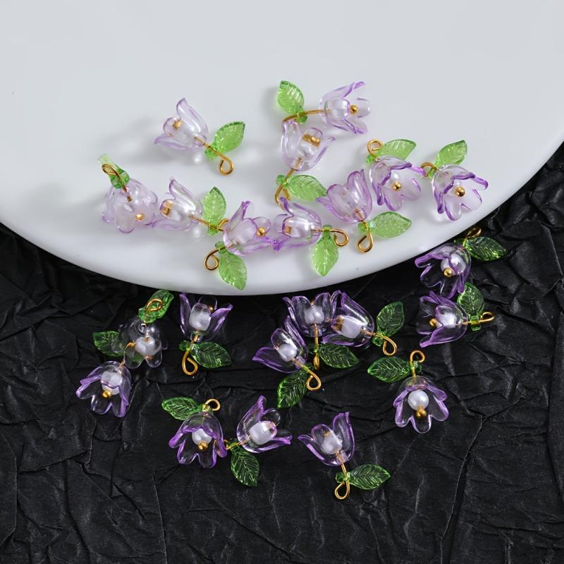 10 Pieces 3D Transparent Lily Flower Charms Set DIY Jewelry Making Pendant