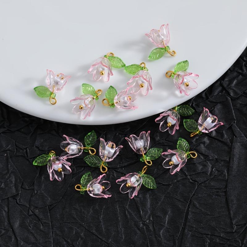10 Pieces 3D Transparent Lily Flower Charms Set DIY Jewelry Making Pendant
