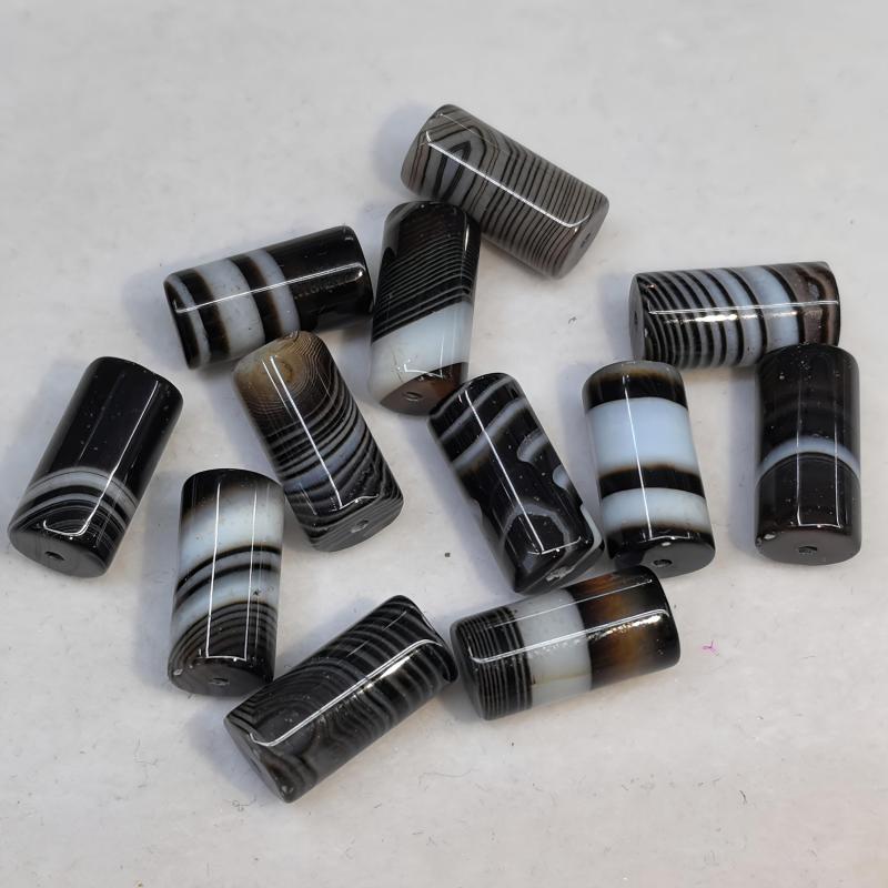 12 Agate Beads Set 16Mm X 8Mm Striped Barrel Beads