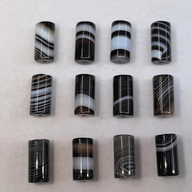 12 Agate Beads Set 16Mm X 8Mm Striped Barrel Beads