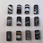 12 Agate Beads Set 16Mm X 8Mm Striped Barrel Beads