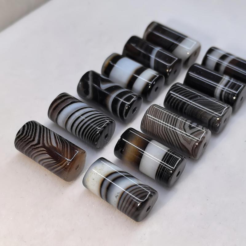 12 Agate Beads Set 16Mm X 8Mm Striped Barrel Beads