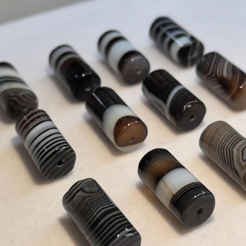 12 Agate Beads Set 16Mm X 8Mm Striped Barrel Beads