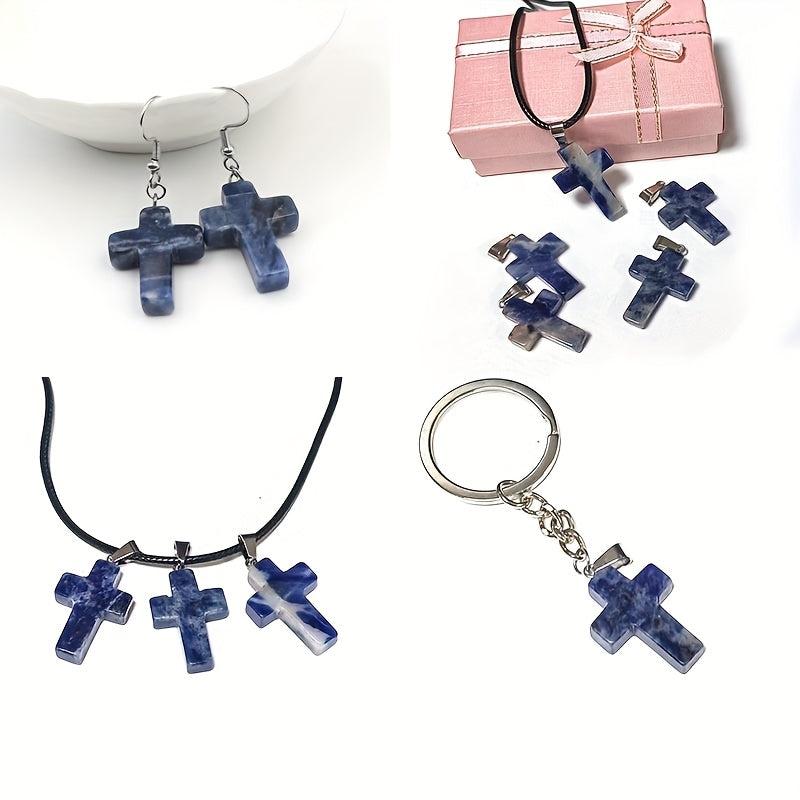 12pcs Sodalite Cross Pendants DIY Jewelry Earrings Bracelets Halloween Gift