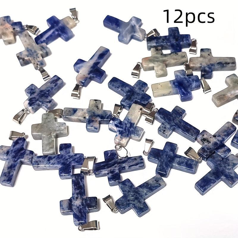 12pcs Sodalite Cross Pendants DIY Jewelry Earrings Bracelets Halloween Gift
