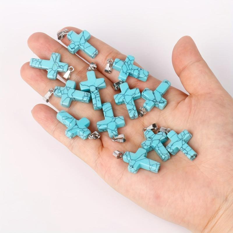 12pcs Turquoise Cross Pendants for DIY Jewelry Making