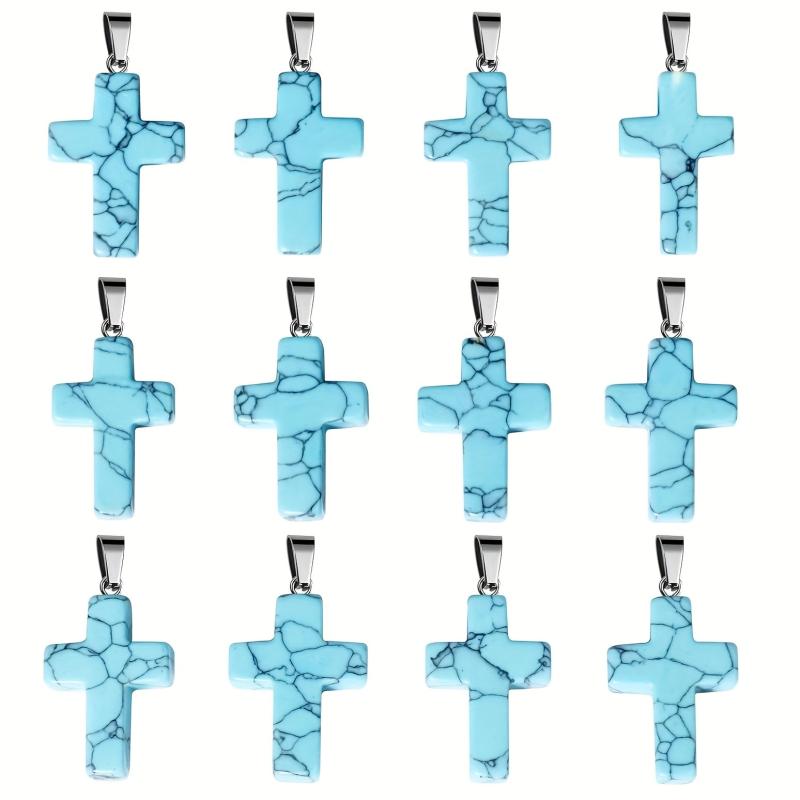 12pcs Turquoise Cross Pendants for DIY Jewelry Making