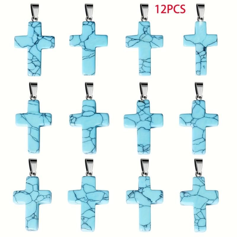 12pcs Turquoise Cross Pendants for DIY Jewelry Making