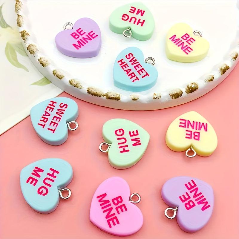 10pcs Sansango Resin Bead Charms 19mm Flatback Heart Pendants Jewelry Making