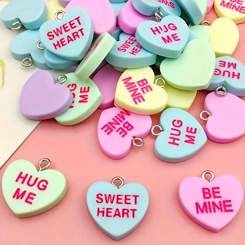10pcs Sansango Resin Bead Charms 19mm Flatback Heart Pendants Jewelry Making