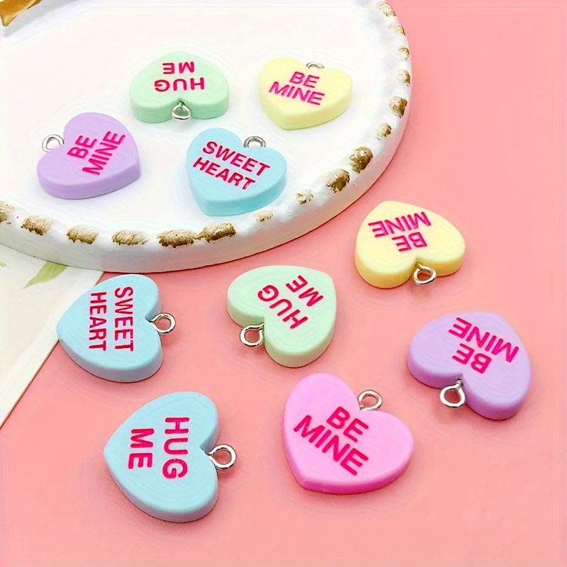 10pcs Sansango Resin Bead Charms 19mm Flatback Heart Pendants Jewelry Making