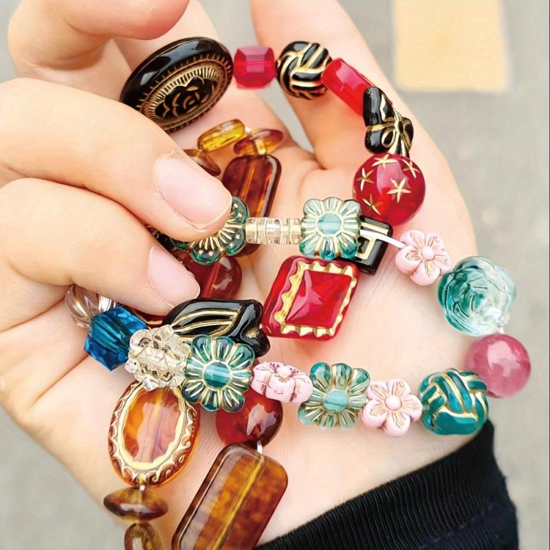 100G Vintage Baroque Gilded Beads 130pcs 8-30mm Random Multicolor