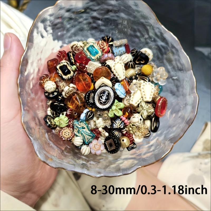 100G Vintage Baroque Gilded Beads 130pcs 8-30mm Random Multicolor