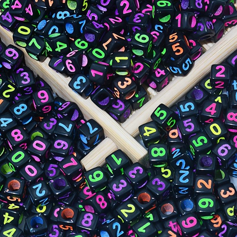 100pcs Acrylic Numbered Dice Beads Rainbow Decorative Beads 6x6mm