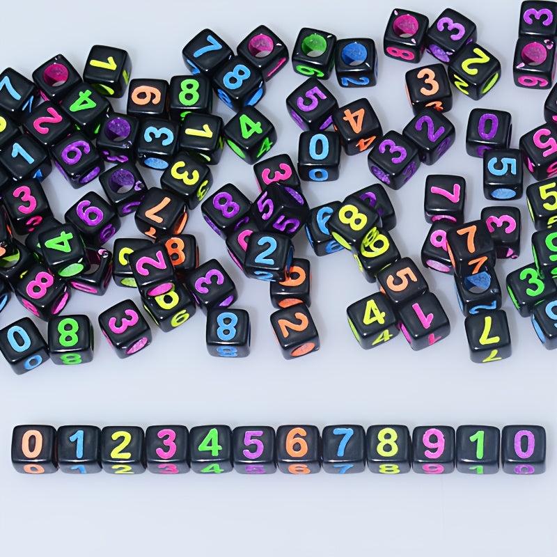100pcs Acrylic Numbered Dice Beads Rainbow Decorative Beads 6x6mm