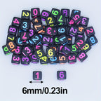 100pcs Acrylic Numbered Dice Beads Rainbow Decorative Beads 6x6mm