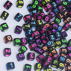 100pcs Acrylic Numbered Dice Beads Rainbow Decorative Beads 6x6mm