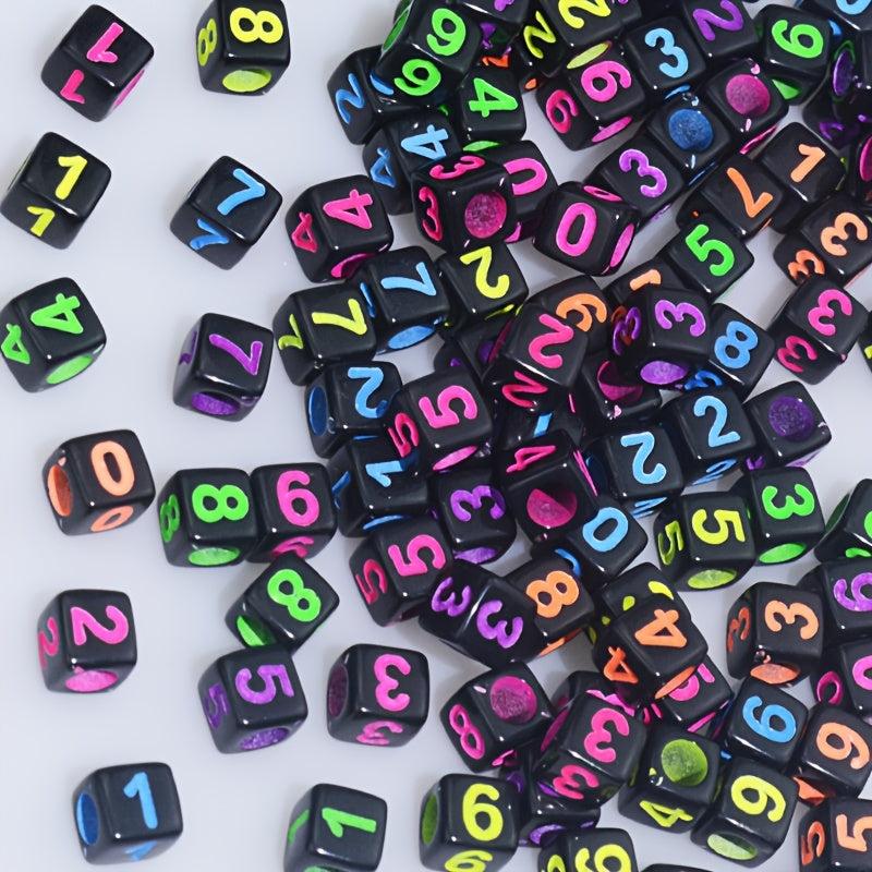 100pcs Acrylic Numbered Dice Beads Rainbow Decorative Beads 6x6mm