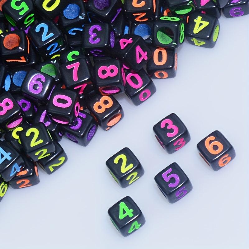 100pcs Acrylic Numbered Dice Beads Rainbow Decorative Beads 6x6mm