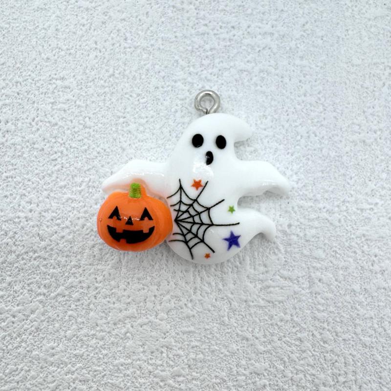 10pcs Resin Ghost Pendants w/ Pumpkin Charms for DIY Jewelry Making